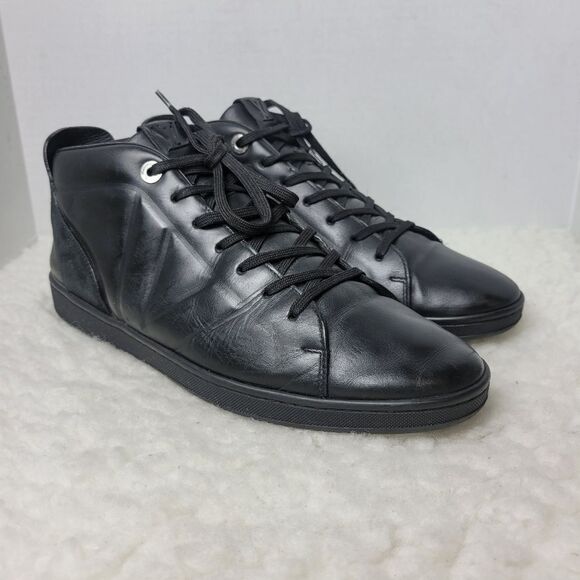 Authentic Louis Vuitton Mens Size 9 Black Leather High Top Sneakers MS 1103 - Picture 1 of 12